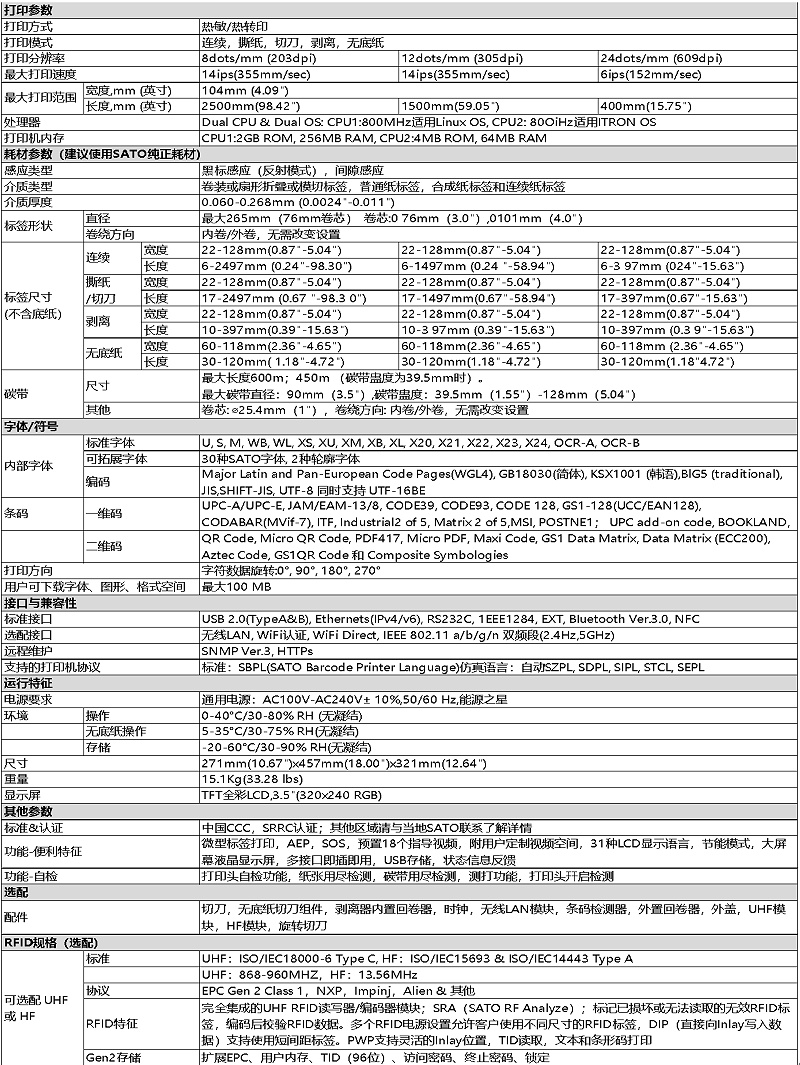SATO CL4NX PlusPrinter specification sheet